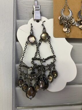 Boho Glam Smoky Crystal Chandelier Drop Earrings - Women Jewelry